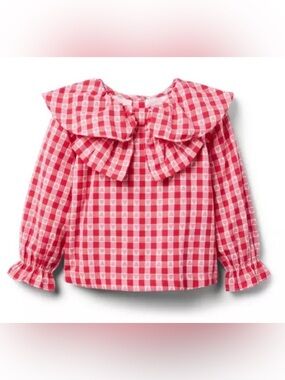 Janie & Jack Toddler Pink Red & White Gingham  Check Hearts Valentine Top Blouse